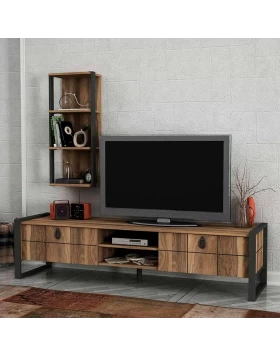 Ursula Megapap melamine TV unit in walnut - black color 184,5x34x45cm.