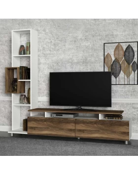 Tulip Megapap melamine TV unit in white - walnut color 160x29x160cm.