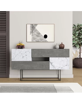 Eros Megapap melamine buffet in retro grey - white marble effect color 145x40x82cm.