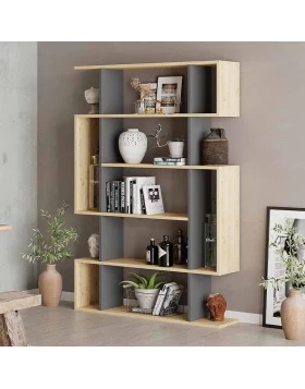 Mito Megapap melamine bookcase in oak - anthracite color 108x25x161cm.