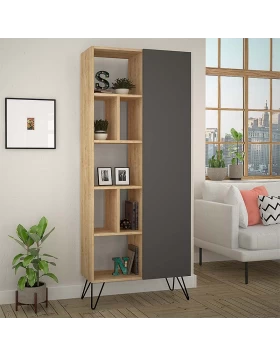 Jedda Megapaπ melamine bookcase in oak - anthracite color 80,6x29,6x191cm.