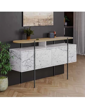 Hanley Megapap melamine buffet in white marble effect 150x38x86,2εκ.