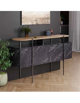 Hanley Megapap melamine buffet in black marble effect 150x38x86,2εκ.