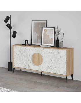 Gora Megapap melamine buffet in oak - white marble effect color 180x35,6x82cm.