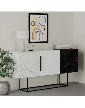 Tontini Megapap melamine buffet in white - black marble effect color 150x42x79,5cm.