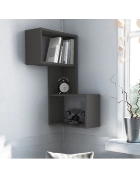 Part Megapap corner melamine wall shelf in anthracite color 47x20x82cm.