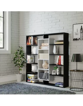 Ample Megapap melamine bookcase in black - white color 125x22x135,7cm.