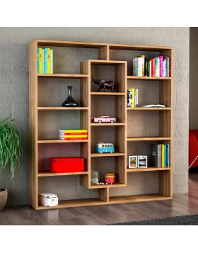 Ample Megapap melamine bookcase in walnut color 125x22x135,7cm.