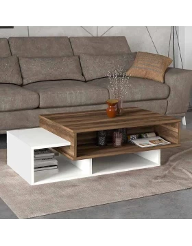 Tab Megapap melamine coffee table in white - walnut color 105x60x32cm.