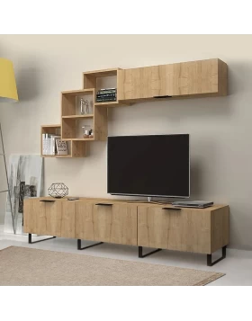 Heydar Megapap melamine TV unit in white - sonoma color 210x35x50cm.