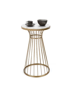 Tekosi Megapap metallic - Mdf side table in gold - white marble effect color 35x35x58cm.