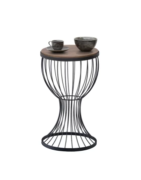 Aldora Megapap metallic - Mdf side table in walnut - black color 35x35x58cm.