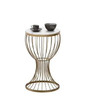 Aldora Megapap metallic - Mdf side table in gold - white marble effect color 35x35x58cm.