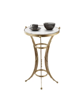 Venezia Megapap metallic - Mdf side table in gold - white marble effect color 35x35x59cm.