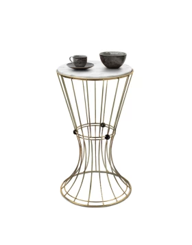 Girene Megapap metallic - Mdf side table in gold - white marble effect color 32x32x58cm.