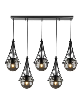 Chavi Megapap E27 metallic five-light ceiling light in black color 80x10x90cm.