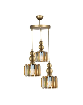 Alaba Megapap E27 metal - glass three-light ceiling light in gold color 40x40x95cm.