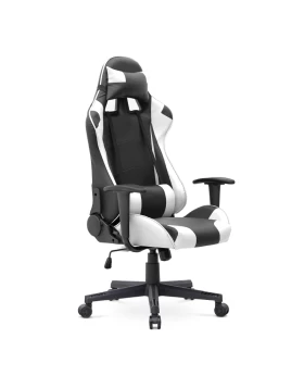 Alonso Megapap PU leather office gaming chair in white - black color 67x70x125/135cm.