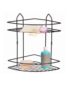 Perilla metallic bathroom rack of two shelves in black color 20x20x52cm.