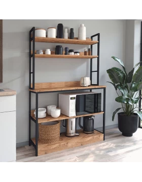 Foyer Megapap metallic floor shelf unit in black - pine oak color 101x36x160,7cm.