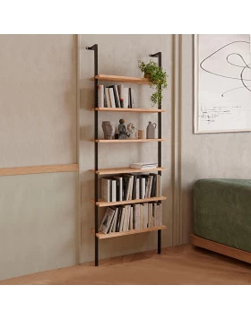 Madison Megapap metal - melamine wall bookcase in black - pine oak color 60x20x183cm.