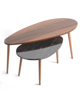 Elips Megapap melamine side tables in walnut - black marble effect color 116x46x46cm.