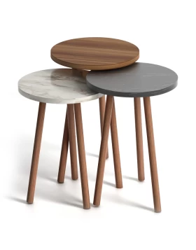 Roma Megapap melamine side tables in walnut - beige - black marble effect color