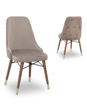 Venus Megapap dining chair velvet color beige - walnut/gold legs 53x48x95cm.