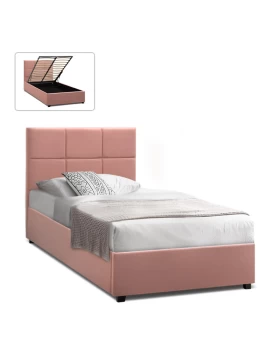 Kingston Megapap velvet bed with storage space in melon pink color 100x200cm.