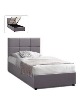 Kingston Megapap velvet bed with storage space in grey color 100x200cm.