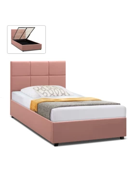 Kingston Megapap velvet bed with storage space in melon pink color 120x200cm.