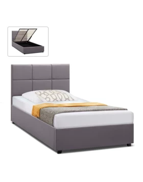 Kingston Megapap velvet bed with storage space in grey color 120x200cm.