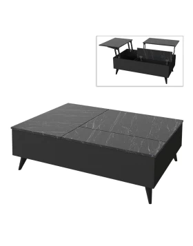 Roy Megapap coffee table with melamine polymorphic black color - marble effect 121x69x40cm.