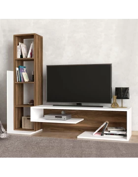 Bend Megapap melamine TV unit in white - walnut color 153,6x39x131cm.