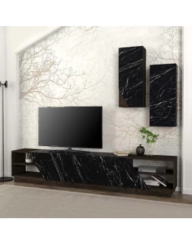 River Megapap melamine TV unit in black marble effect color 240x36,6x47cm.