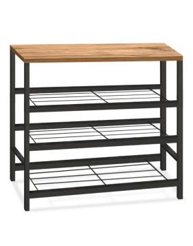 Dalia Megapap metallic - melamine shoe rack of 9 pairs in black - pine oak color 65x30x67cm.