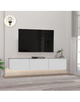 Damla Megapap melamine wall TV cabinet with LED lighting in white color 180x29.5x29.5cm.