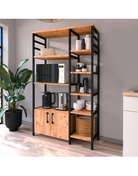 Benito Megapap metallic floor shelf unit in black - pine oak color 83,6x30,2x140,7cm.