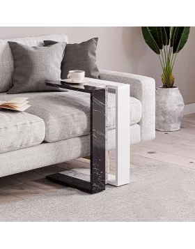 Muju Megapap melamine side table in black/white marble effect - white color 30x40x57cm.