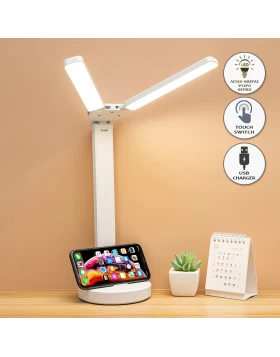 Desk lamp LED touch rechargeable foldable with shade change color white 13x13x32cm.