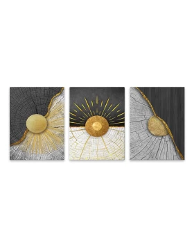 Golden Sun Megapap 3 pieces painting on canvas digital printing 126x55x3cm.