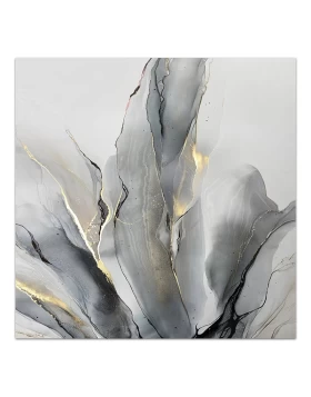 Abstract Grey Leaves Megapap painting on canvas digital printing 100x100x3cm.