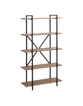 Ernesto Megapap metal - melamine bookcase in black - smoked walnut color 90x35.5x160cm.