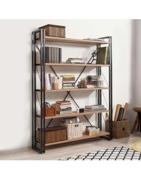 Atlas Megapap metal - melamine bookcase color atlantic pine - black 130x35x180cm.