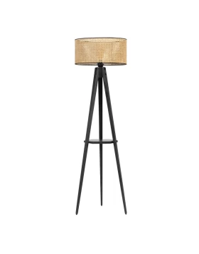 Frenk Megapap wood/ratan floor light in black - natural color 45x45x155cm.