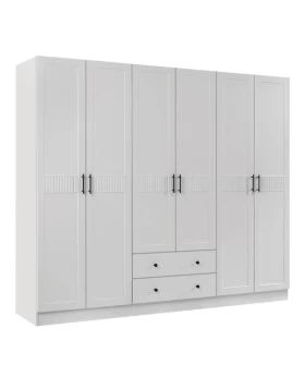 Jenna Megapap 6 doors wardrobe in white color 210x50x182cm.