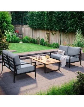 Garden lounge Ermis Megapap set of 3 metal - wood color black - gray