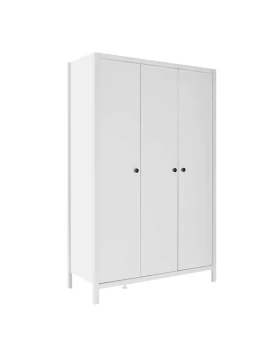 French Megapap 3 doors melamine wardrobe in white color 125x54x196cm.