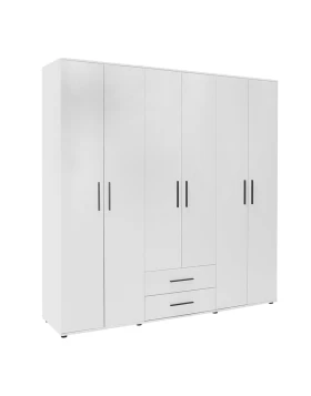 Bianco Megapap 6 doors melamine wardrobe in white color 206x52x213cm.