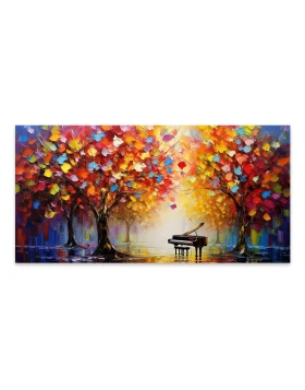 Piano in Colorful Forest Megapap painting on canvas digital printing 120x60x3cm.